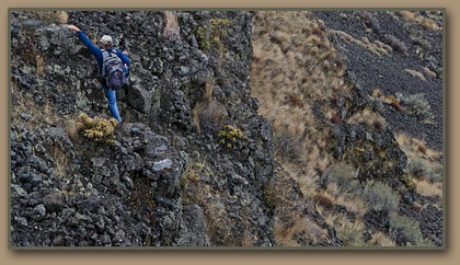 Bruce Bjornstad on Umatilla Rock. Dry Falls State Park.