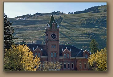 Glacial Lake Missoula strandlines behind Main Hall at University of Montana.