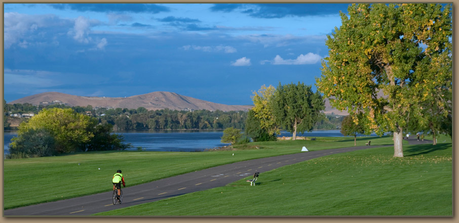 Biker on Sacagawea Trail, Tri Cities, WA.