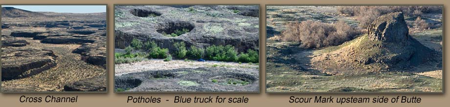 Scabland features, Channeled Scabland, Potholes and Scour Marks.